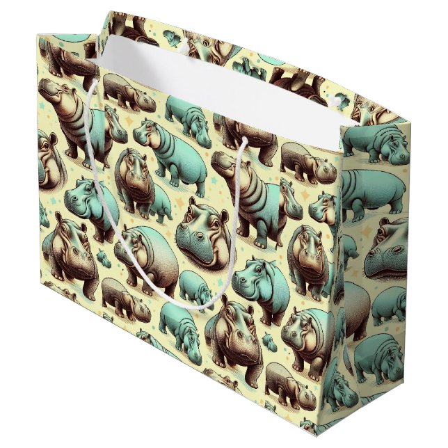 Vintage Cute Hipoppotamus Pattern Large Gift Bag (Back Angled)