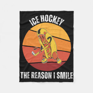 Vintage Cute Hot Dog Ice Hockey The Reason I Smile Fleece Blanket