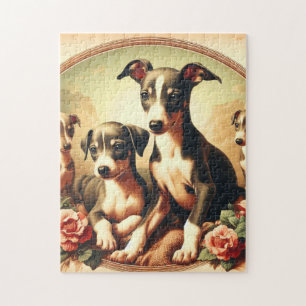 Vintage Cute Italian Greyhound Painting Jigsaw Puzzle