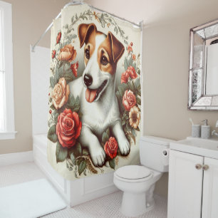 Vintage Cute Jack Russell Terrier Floral