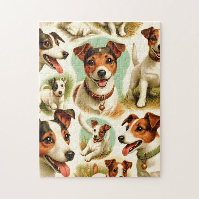 Vintage Cute Jack Russell Terrier Jigsaw Puzzle (Vertical)