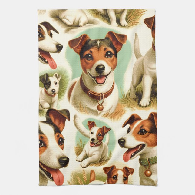 Vintage Cute Jack Russell Terrier Kitchen Towel (Vertical)