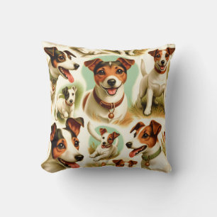 Vintage Cute Jack Russell Terrier Throw Pillow