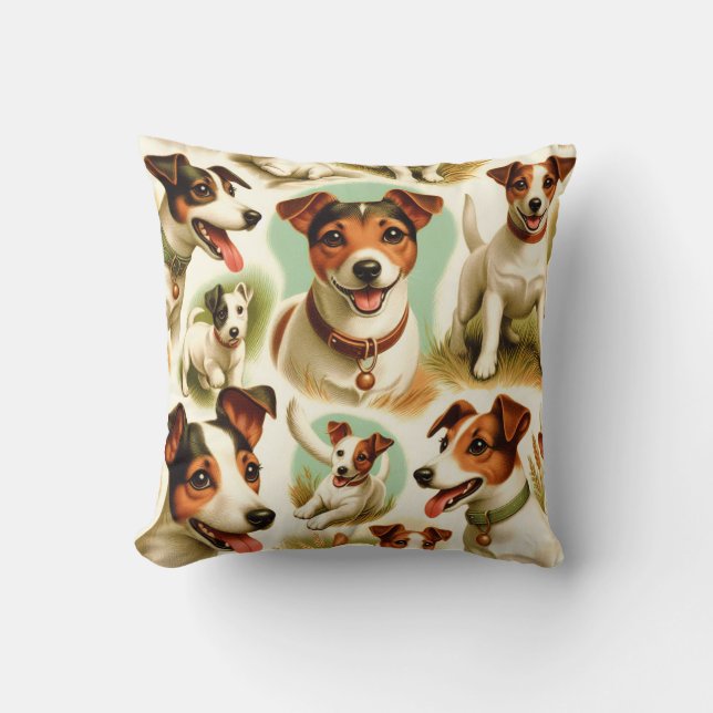 Vintage Cute Jack Russell Terrier Throw Pillow (Front)