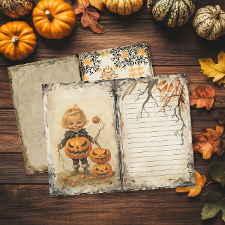 Vintage Cute Kid Halloween Junk Journal Page
