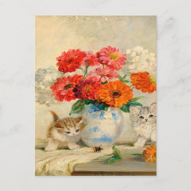 Vintage Cute Kitten Meta Plückebaum's Oil Painting Postcard (Front)