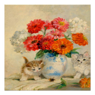 Vintage Cute Kitten Meta Plückebaum's Oil Painting Poster