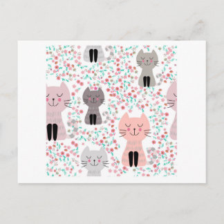 Vintage cute kitty cat in flower garden postcard