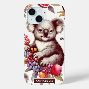 Vintage Cute Koala Painting Seamless iPhone 15 Case