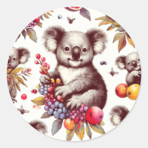 Vintage Cute Koala Painting Seamless Classic Round Sticker