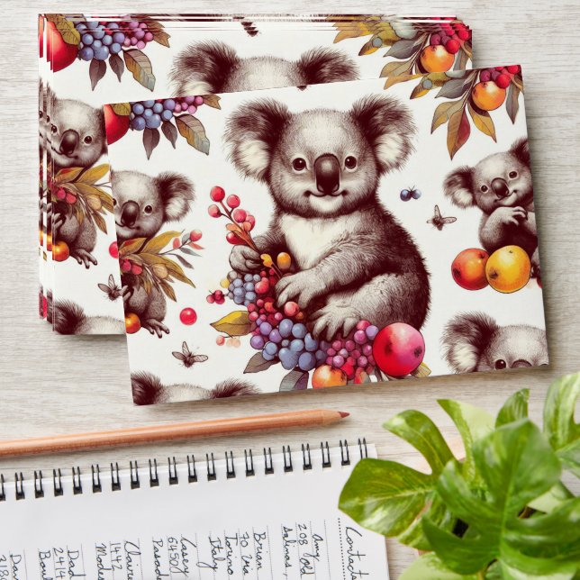 Vintage Cute Koala Painting Seamless Envelope (Stacked)