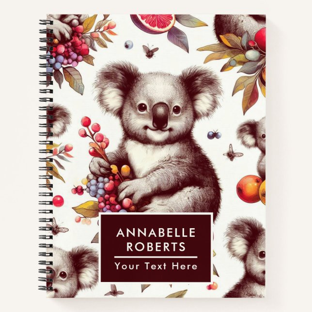 Vintage Cute Koala Painting Seamless Notebook (Front)