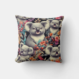 Vintage Cute Koala Painting Throw Pillow