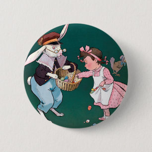Vintage Cute Little Girl Bunny Rabbit Easter Egg 2 Inch Round Button