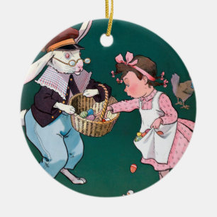 Vintage Cute Little Girl Bunny Rabbit Easter Egg Ceramic Ornament