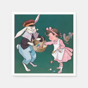Vintage Cute Little Girl Bunny Rabbit Easter Egg Napkin