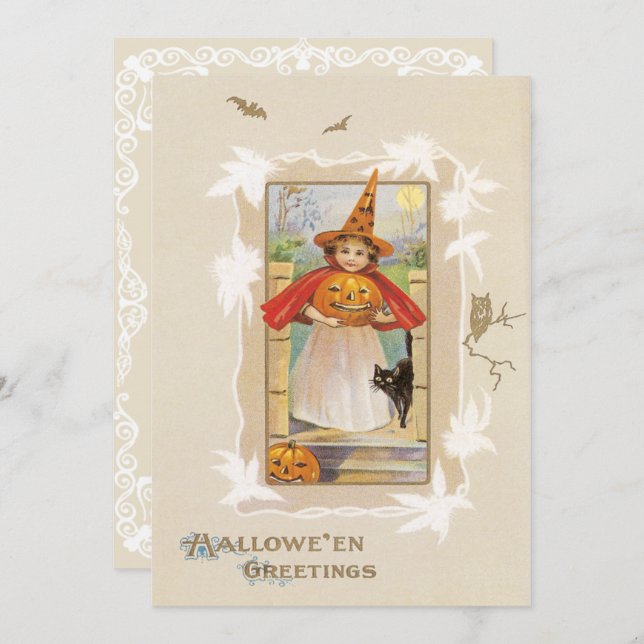 Vintage Cute Little Witch Halloween Invitation (Front/Back)