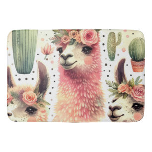 Vintage Cute Llama Watercolor Bath Mat