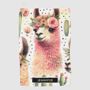 Vintage Cute Llama Watercolor Golf Towel