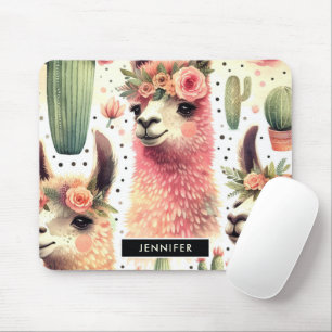 Vintage Cute Llama Watercolor Mouse Pad
