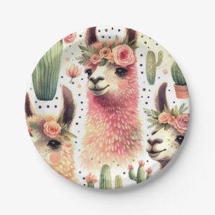 Vintage Cute Llama Watercolor Paper Plate