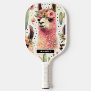Vintage Cute Llama Watercolor Pickleball Paddle