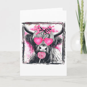 Vintage Cute Lollipop Cow Bow Valentine Pink Heart Card
