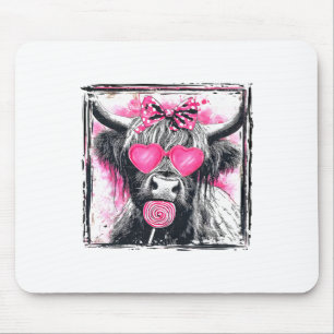 Vintage Cute Lollipop Cow Bow Valentine Pink Heart Mouse Pad