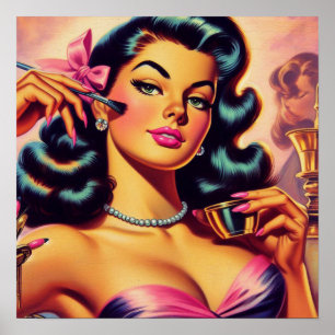 Vintage Cute Make Up Girl Poster