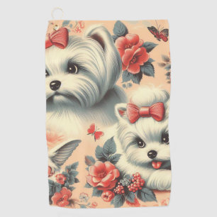 Vintage Cute Maltese Dog Golf Towel