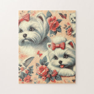 Vintage Cute Maltese Dog Jigsaw Puzzle
