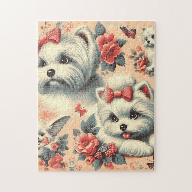 Vintage Cute Maltese Dog Jigsaw Puzzle (Vertical)