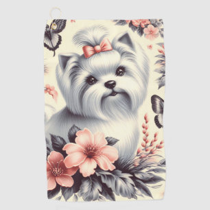 Vintage Cute Maltese Illustration Golf Towel