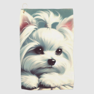 Vintage Cute Maltese Painting Golf Towel