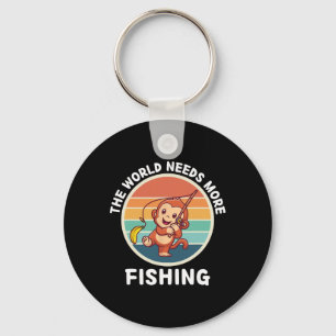 Vintage Cute Monkey The World Needs More Fishing L Keychain