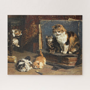 Vintage Cute Orange Black & White Cat With Kittens Jigsaw Puzzle