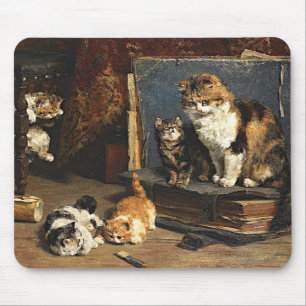 Vintage Cute Orange Black & White Cat With Kittens Mouse Pad
