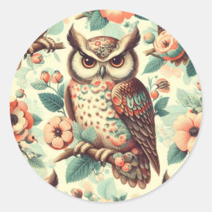 Vintage Cute Owl Pattern Classic Round Sticker