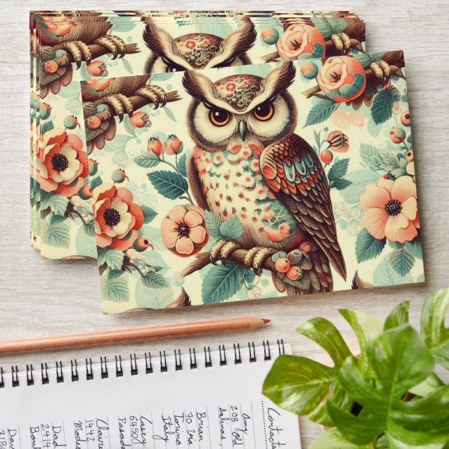 Vintage Cute Owl Pattern Envelope (Stacked)