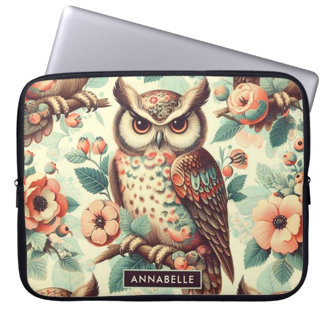 Vintage Cute Owl Pattern Laptop Sleeve (Front)