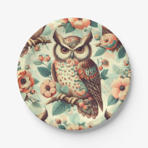 Vintage Cute Owl Pattern Paper Plate