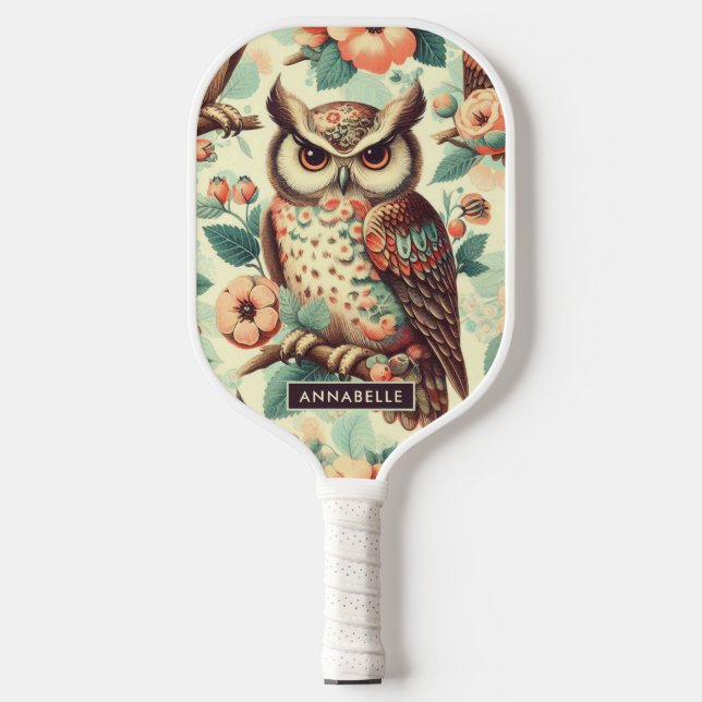 Vintage Cute Owl Pattern Pickleball Paddle (Front)