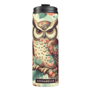 Vintage Cute Owl Pattern Thermal Tumbler