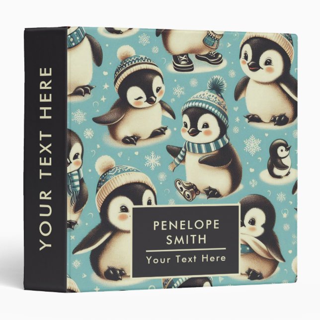 Vintage Cute Penguin Pattern Binder (Front/Spine)