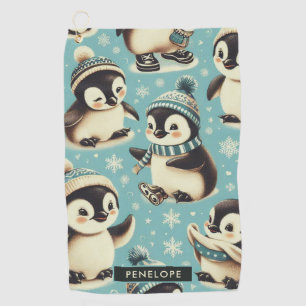 Vintage Cute Penguin Pattern Golf Towel
