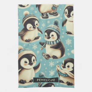 Vintage Cute Penguin Pattern Kitchen Towel
