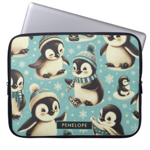 Vintage Cute Penguin Pattern Laptop Sleeve