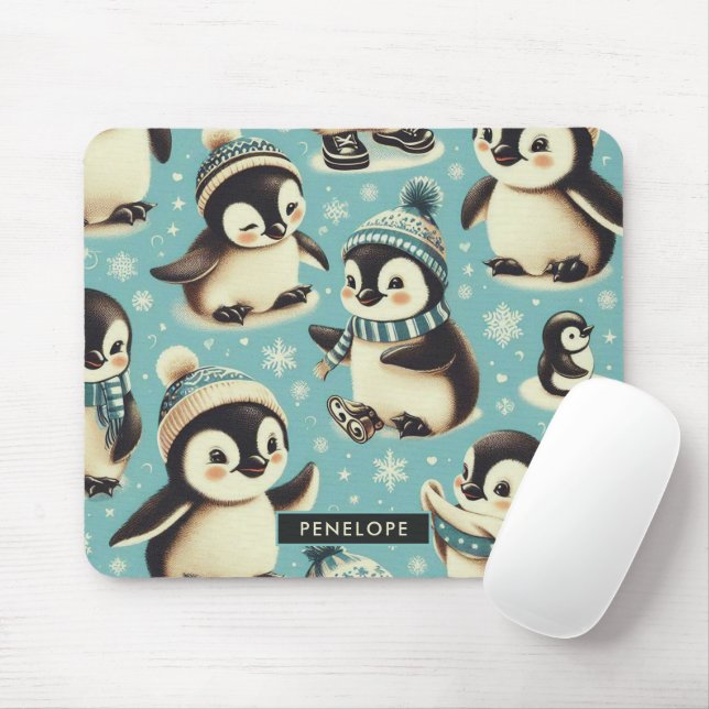 Vintage Cute Penguin Pattern Mouse Pad (With Mouse)