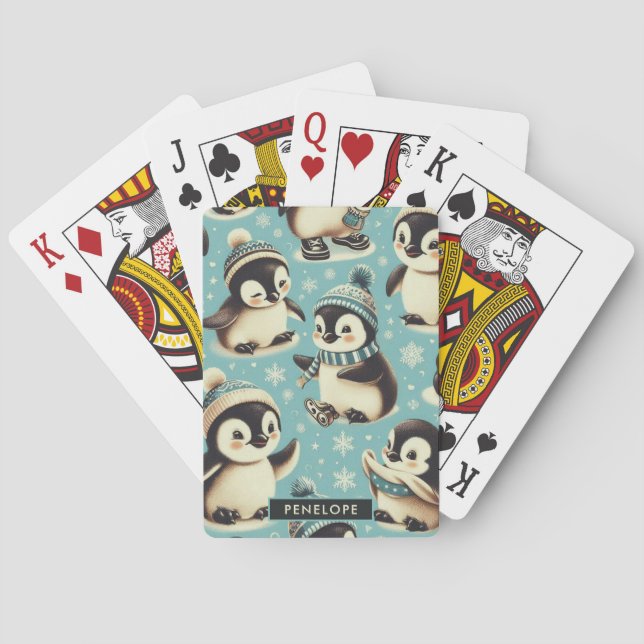 Vintage Cute Penguin Pattern Playing Cards (Back)