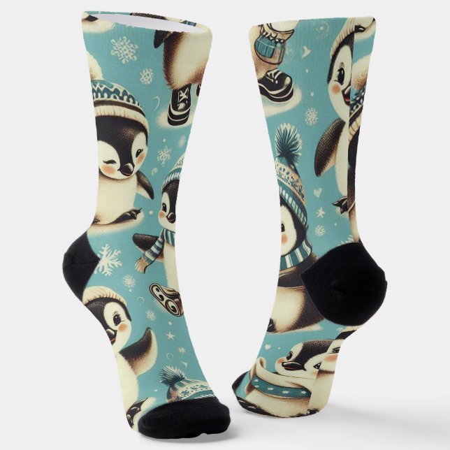 Vintage Cute Penguin Pattern Socks (Angled)